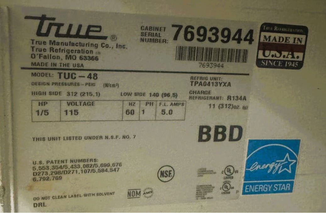 USED True TUC-48 Undercounter Refrigerator
