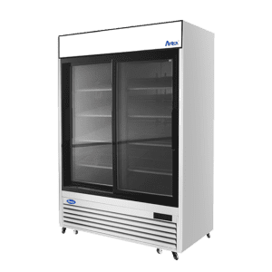 MCF8709GR — 55"-Wide Two (2) Glass Sliding-Door S/S Bottom-Mount Merchandiser Refrigerator