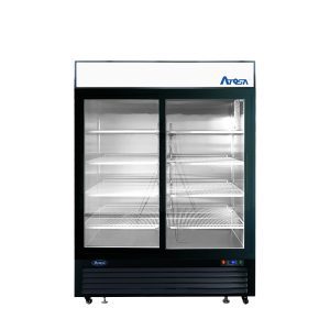 MCF8727GR — 55"-Wide Two (2) Glass Sliding-Door Black Cabinet Bottom-Mount Merchandiser Refrigerator