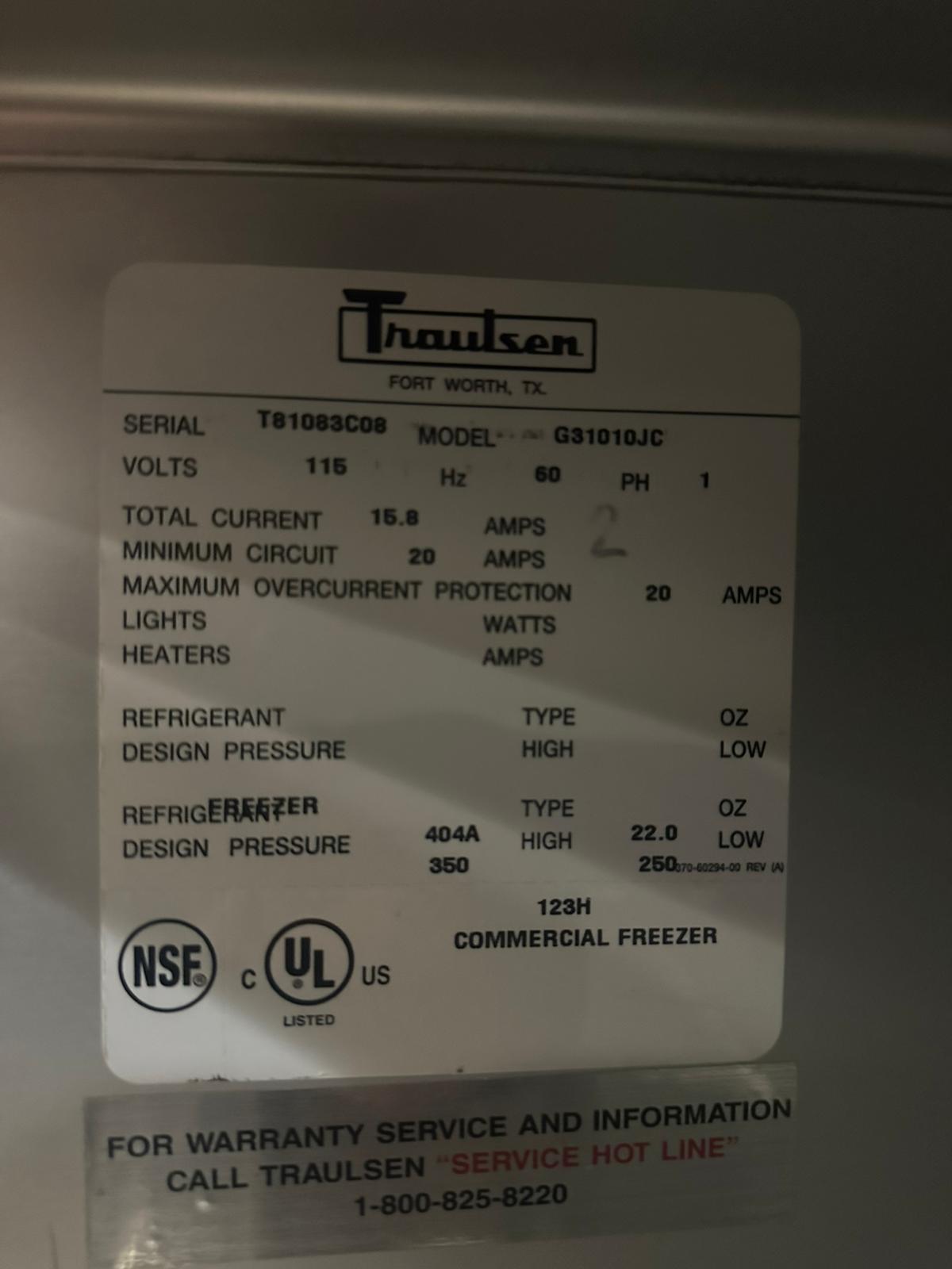 USED Traulsen G31010JC 3 Section Solid Door freezer