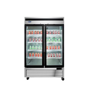 MCF8707GR — 55"-Wide Two (2) Glass Swing-Door S/S Bottom Mount Merchandiser Refrigerator