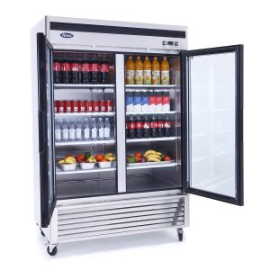 MCF8707GR — 55"-Wide Two (2) Glass Swing-Door S/S Bottom Mount Merchandiser Refrigerator