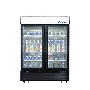 MCF8723GR — 55"-Wide Two (2) Glass Swing-Door Black Cabinet Bottom-Mount Merchandiser Refrigerator