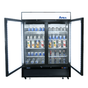 MCF8733GR — 40"-Wide  Two (2) Glass-Door Black Cabinet Bottom-Mount Merchandiser Refrigerator