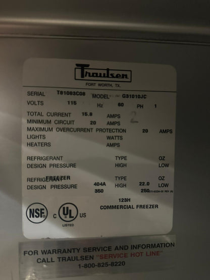 USED Traulsen G31010JC 3 Section Solid Door freezer